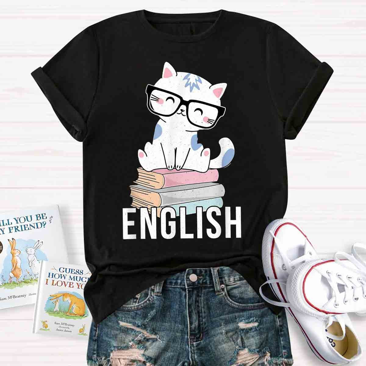 Cat Book English Teacher T-Shirt