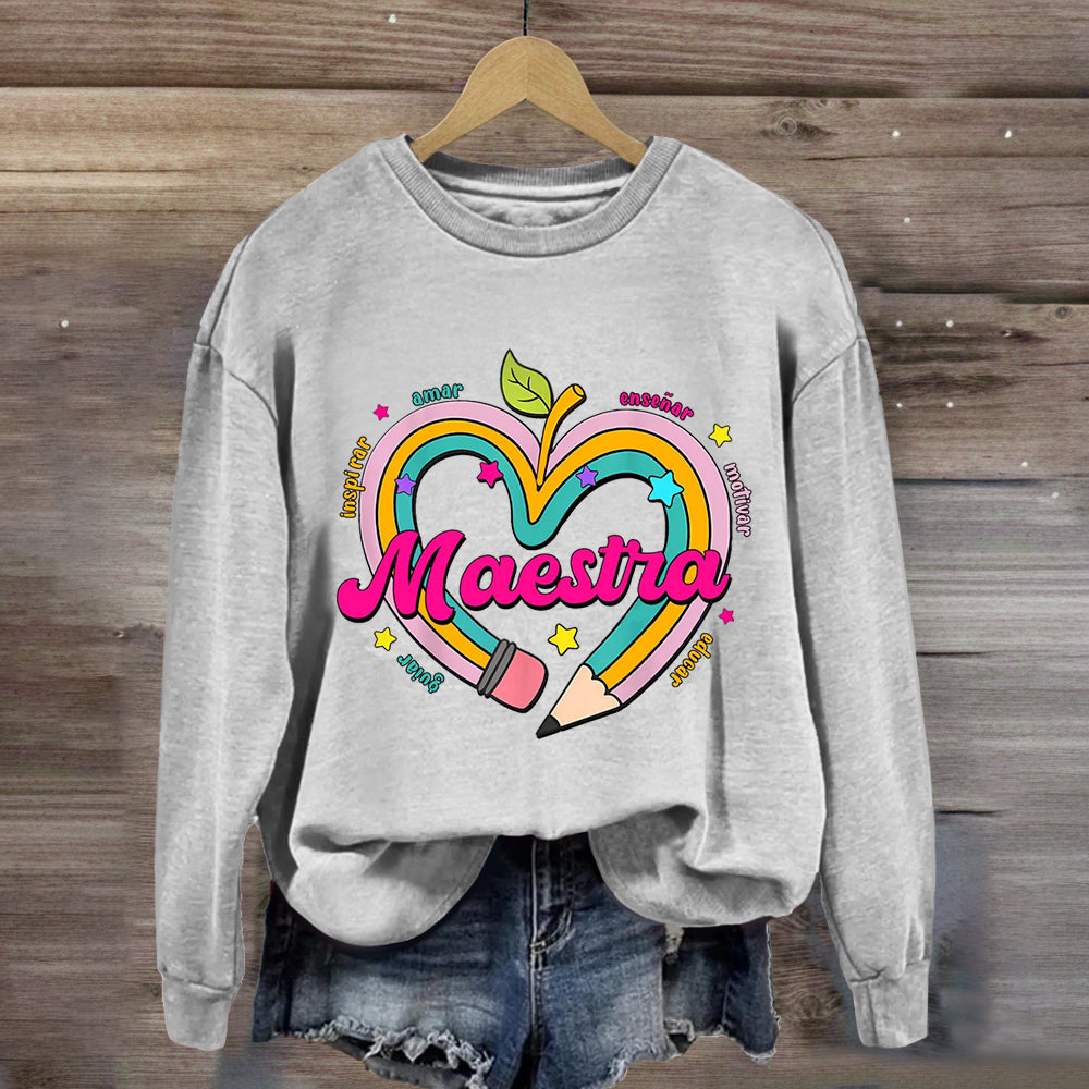 Maestra Pencil Apple Spanish Teacher Sweatshirt
