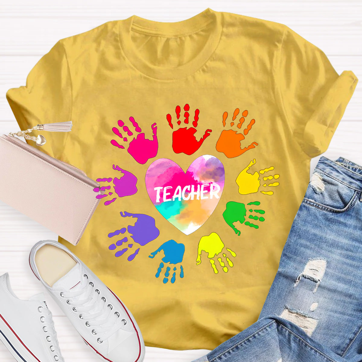 Personalized Colorful Hands Teacher T-Shirt