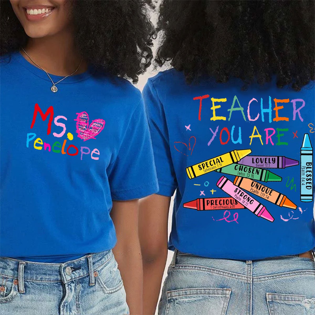 Personalized Name Bible You Are Teacher Double Print T-shirt