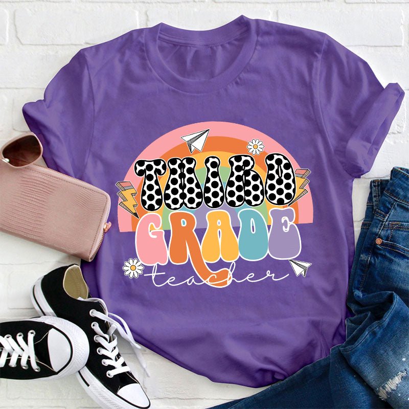 Personalized Grade Rainbow Black Dot Teacher T-Shirt