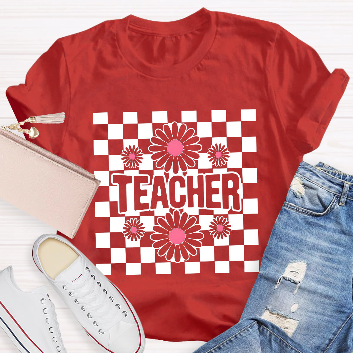 Teacher Black Flowers Teacher T-Shirt