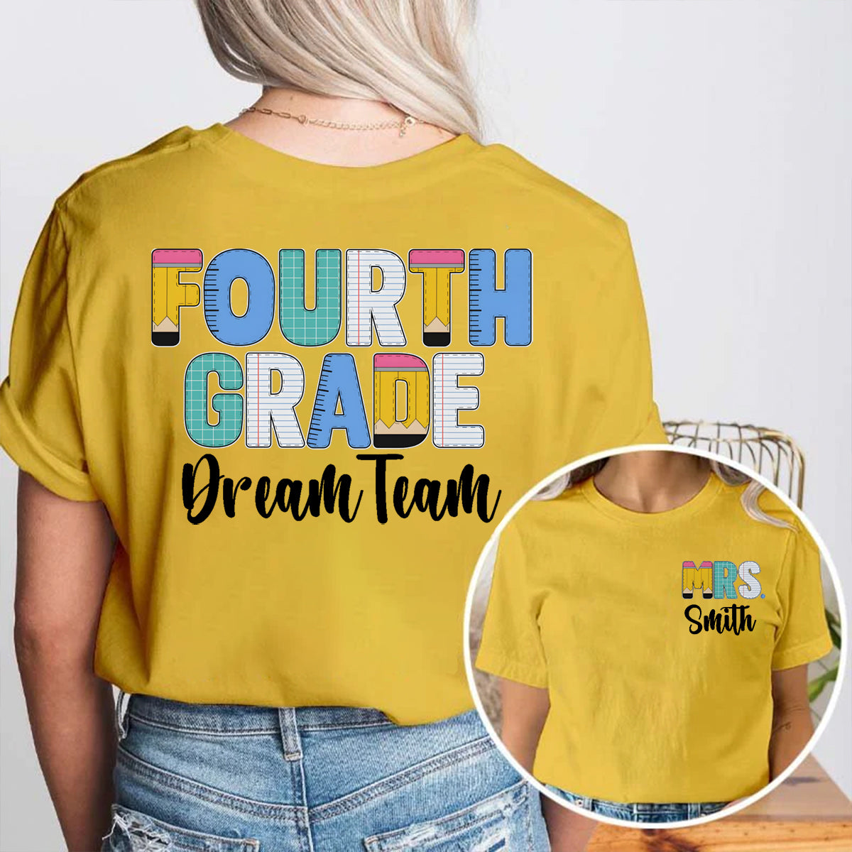 Personalized Grade And Name Double Colorful Pencil Printed T-shirt