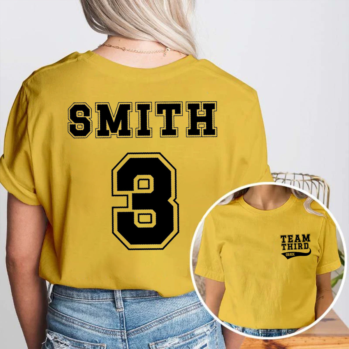 Personalized Grade And Name Team Third Grade Double Printed T-shirt