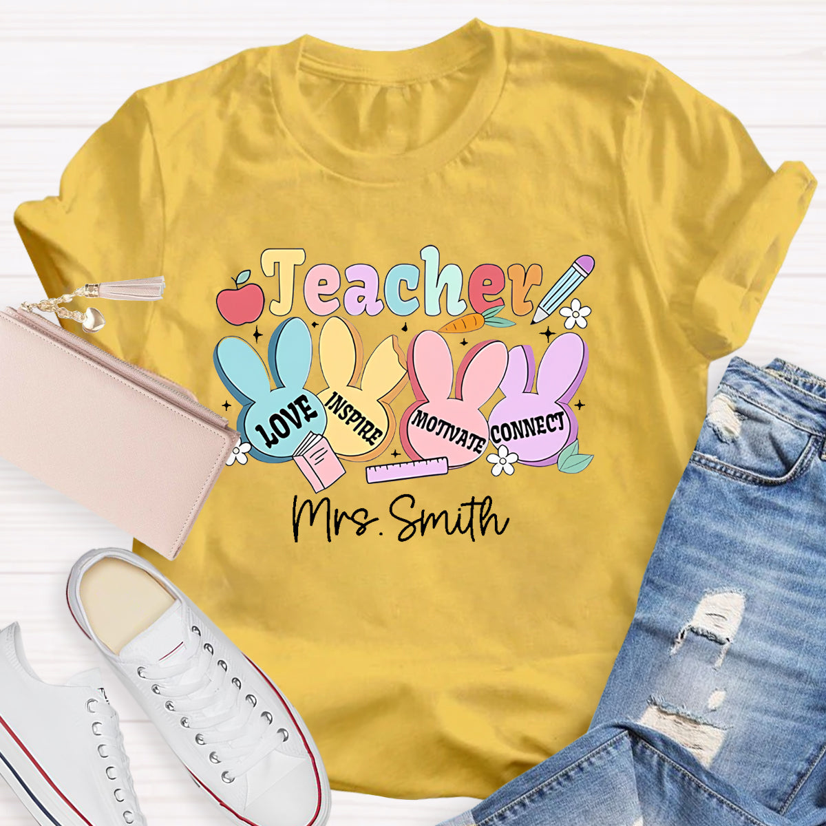 Personalized Name Teacher Love Inspire T-Shirt