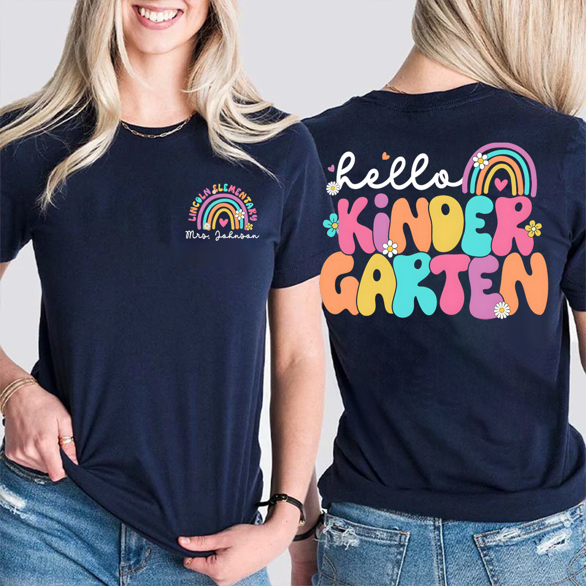 Personalized Grade And School Name Teacher's Name Double Printed T-shirt