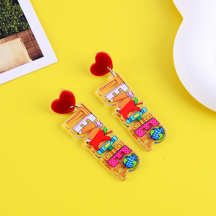 Cartoon Cute School Supplies Heart Earrings