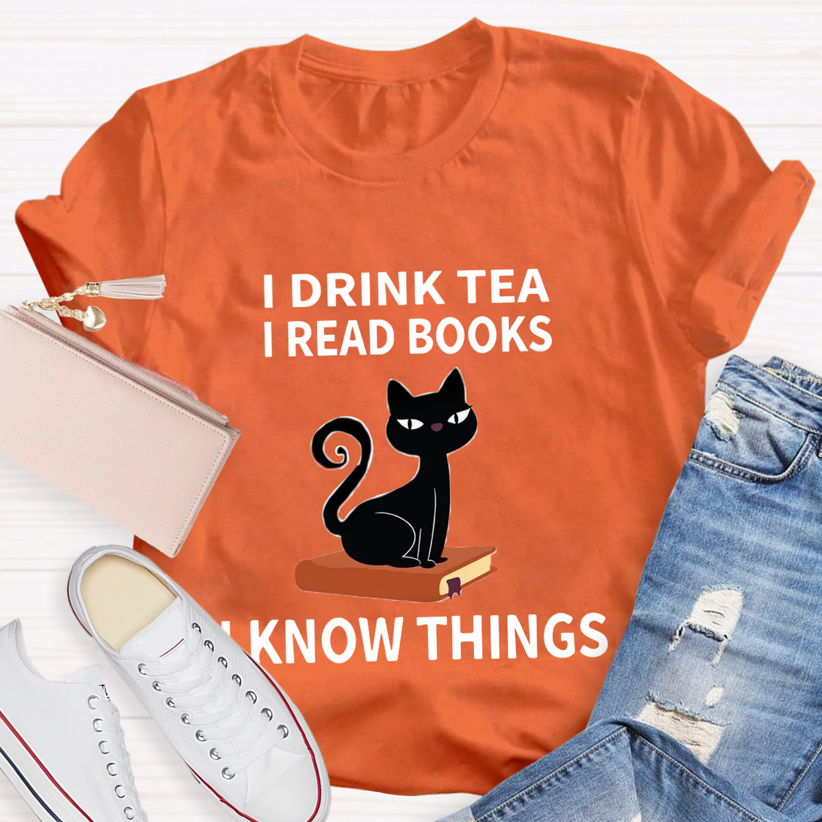 I Drink I Read Books I Know Thing Cute Cat T-Shirt