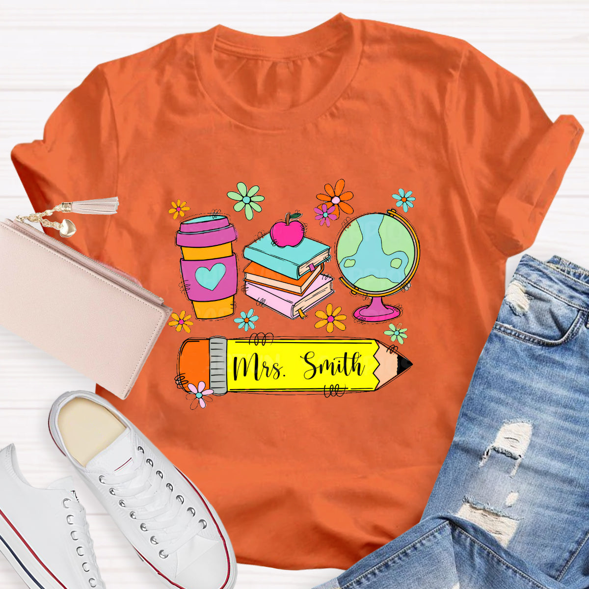 Personalized Teacher Name Coffee Books T-Shirt