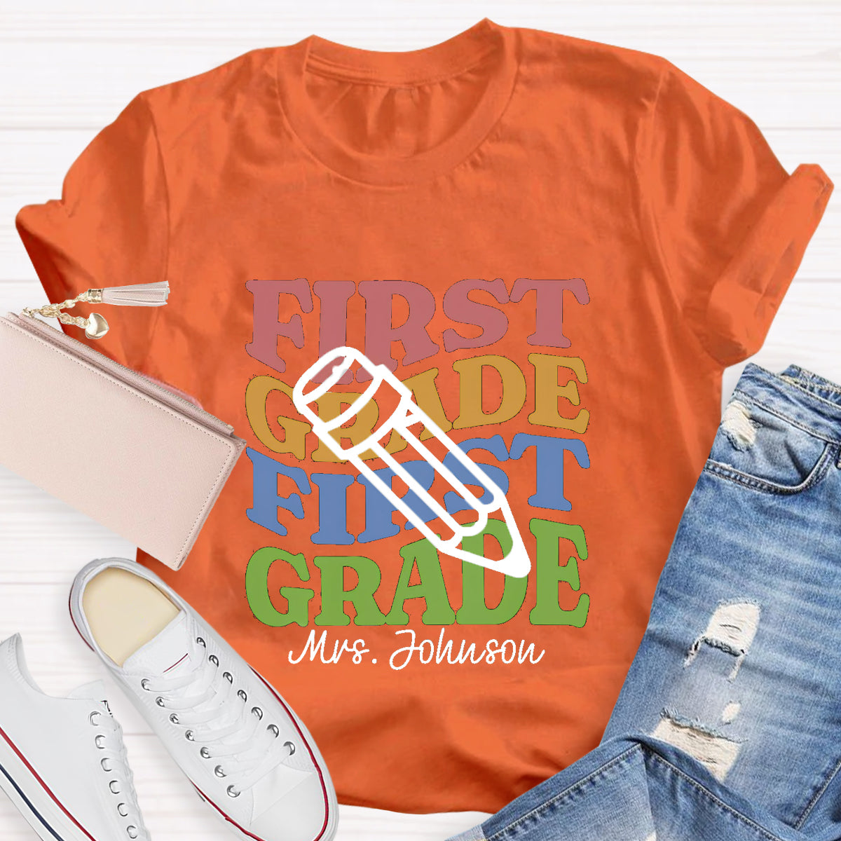 Personalized Teacher Grade And Name Pencil Back To School T-Shirt