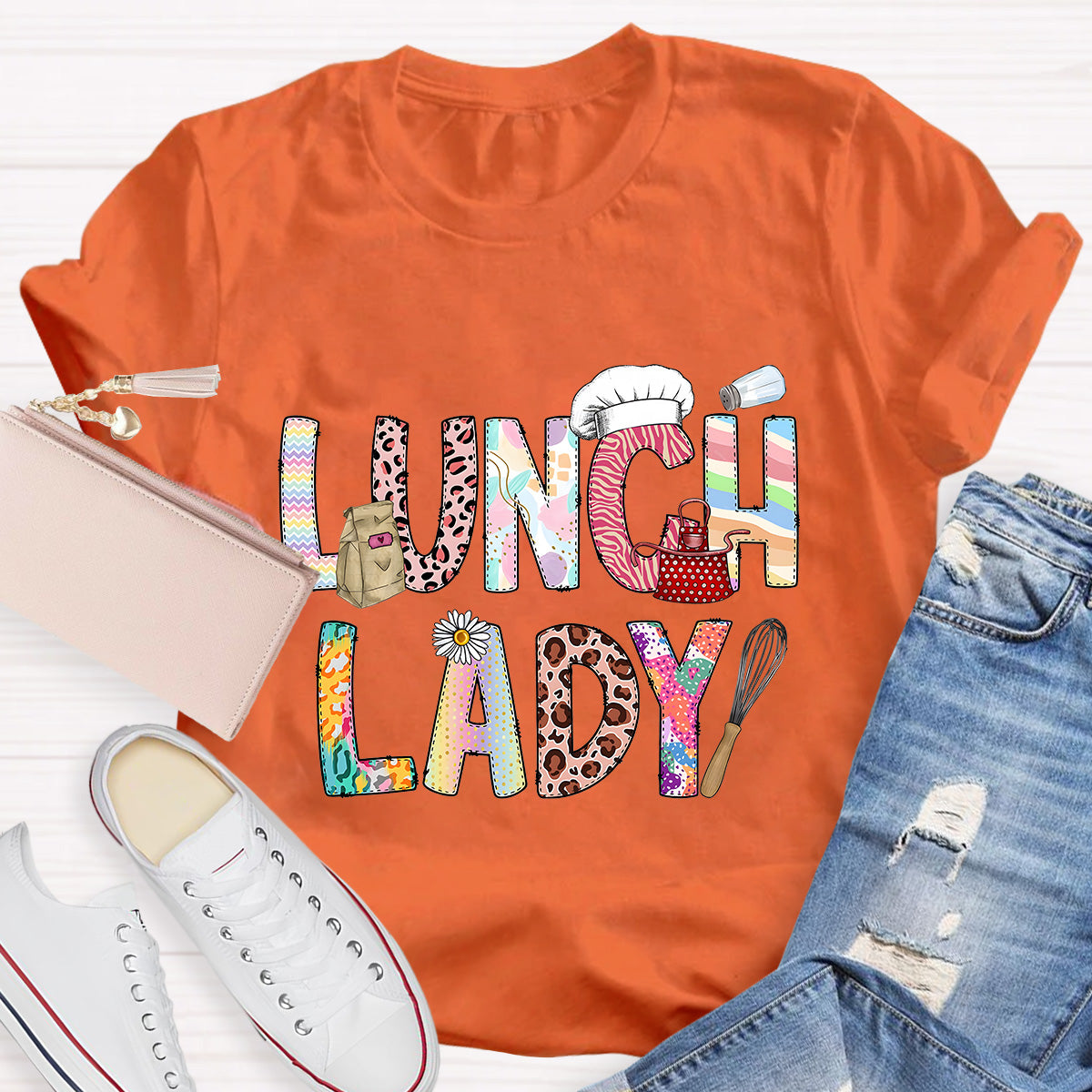 Lunch Lady Flower Teacher T-Shirt