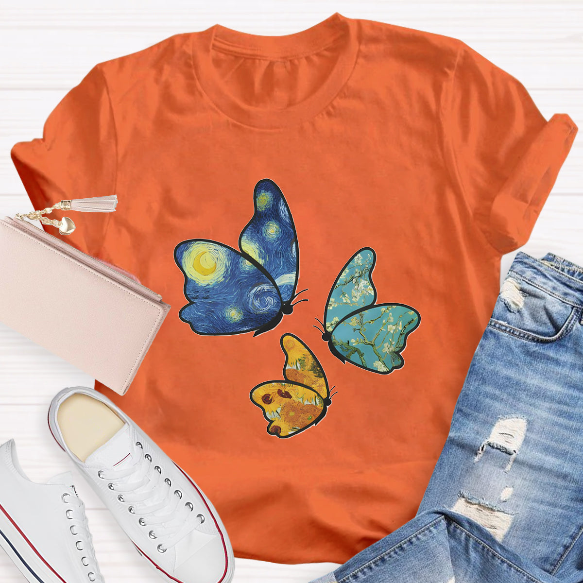 Star Art Butterfly Teacher T-Shirt