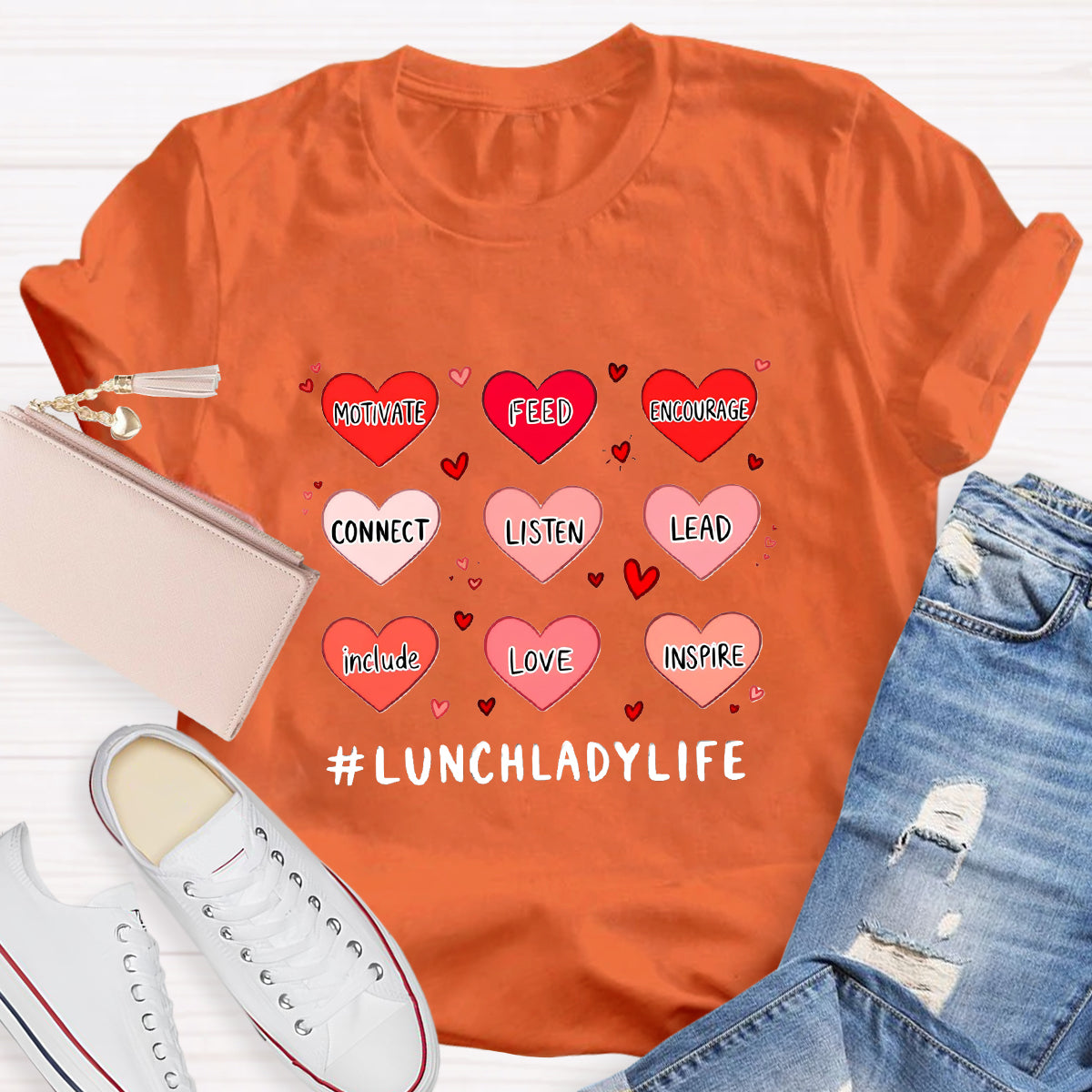 Lunch lady Life Heart Teacher T-Shirt