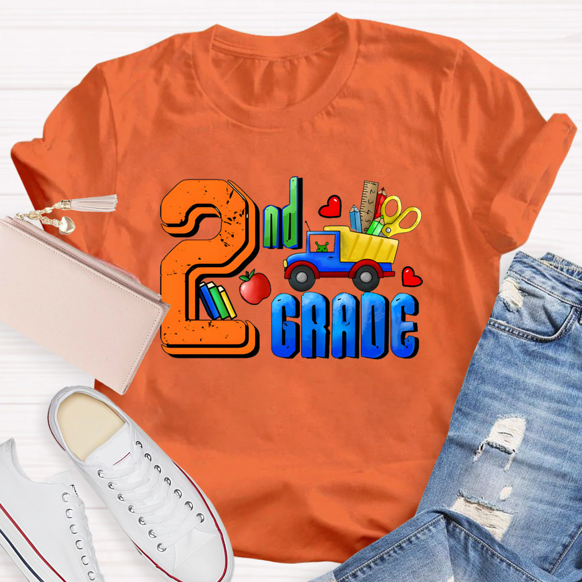 Personalized Grade Truck With Teacher's Tool 2nd Grade Teacher T-Shirt
