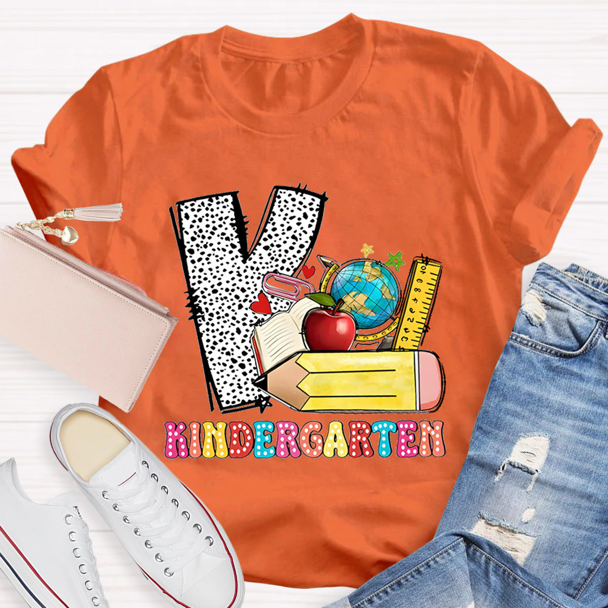 Personalized Grade Polka Dot Letter Print Teacher T-Shirt