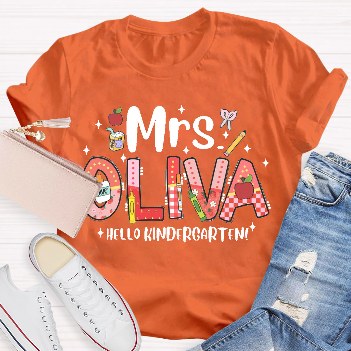 Personalized Name Hello Kindergarten Teacher T-Shirt