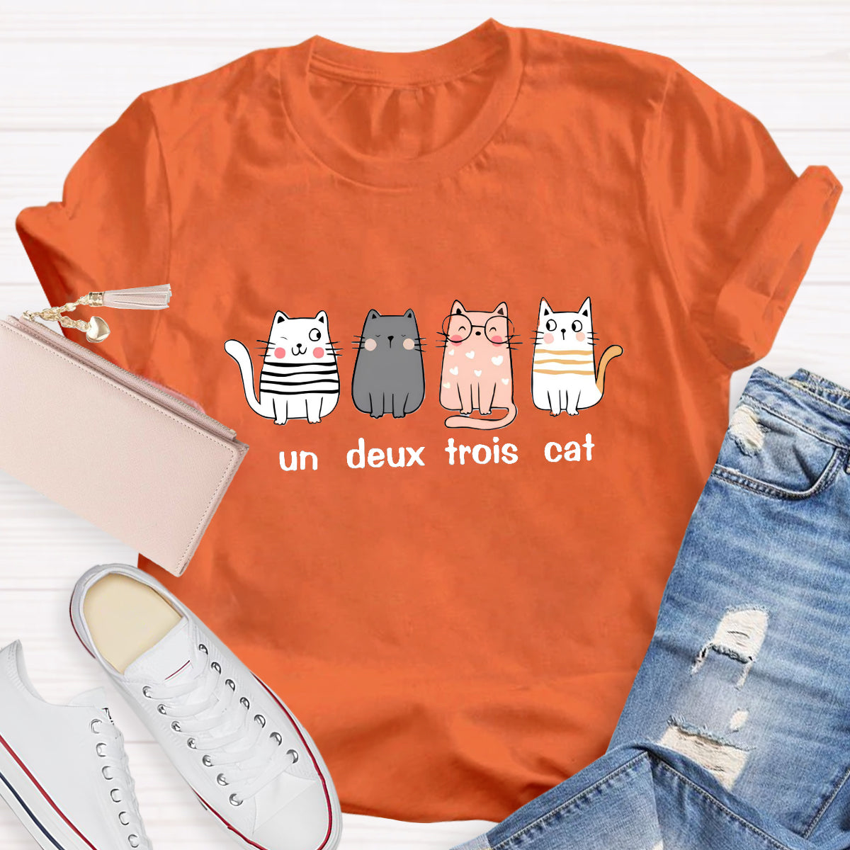 French Cat Un Deux Trois Cat French Teacher T-Shirt