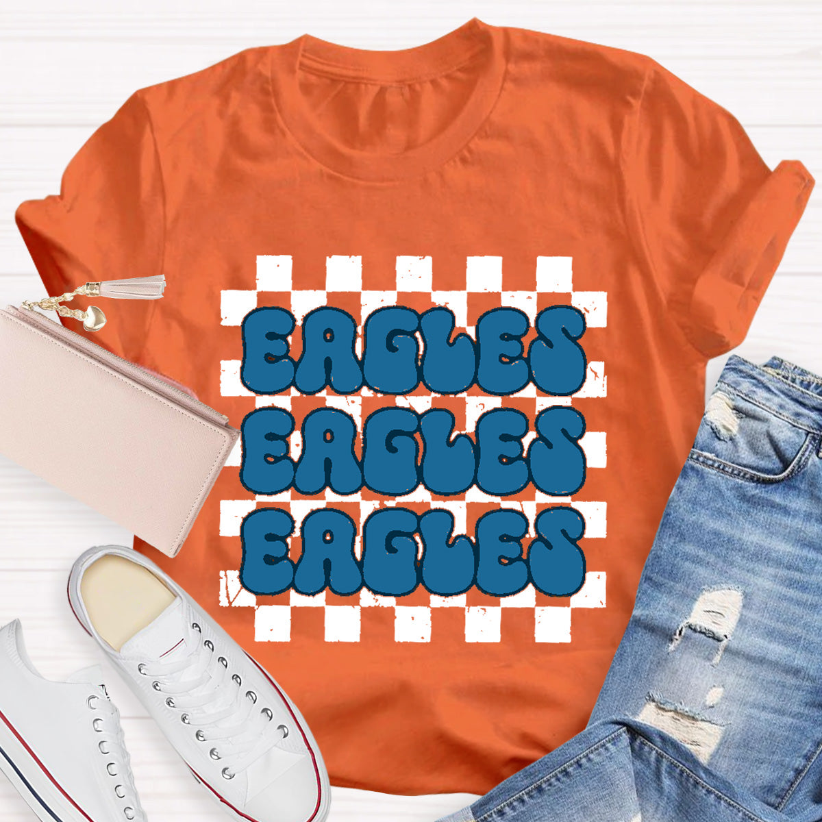 Personalized Mascot Eagles Chessboard pattern Teacher T-Shirt