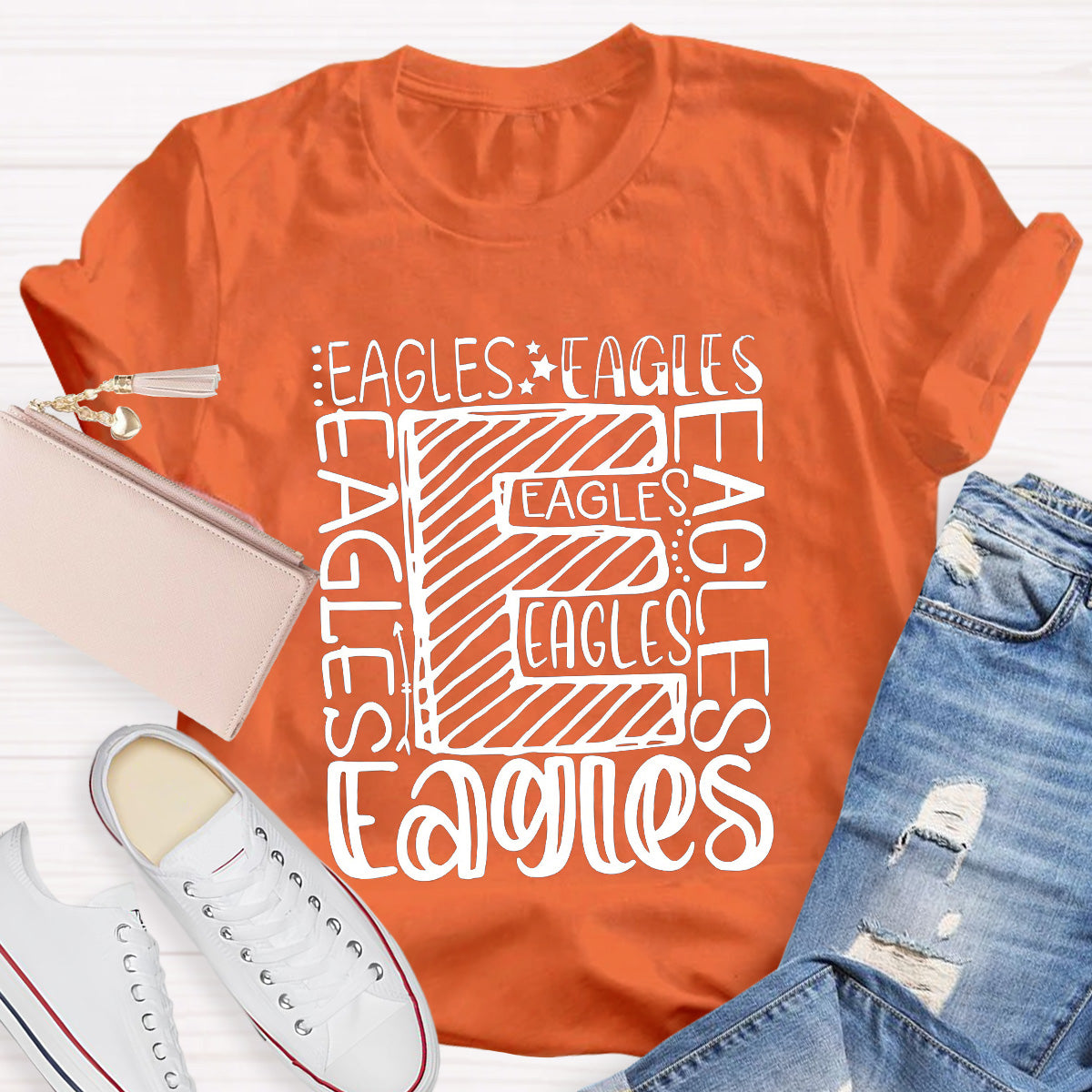 Personalized School Mascot Eagles Black Letters Teacher T-Shirt
