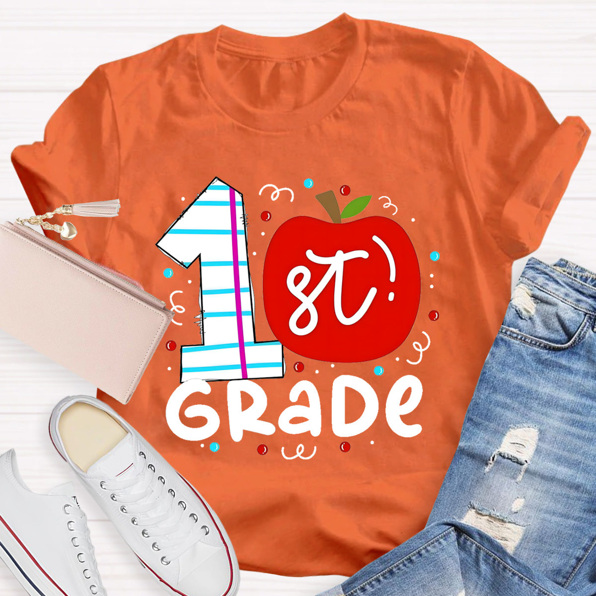 Personalized Grade 1st Grade Red Apple Teacher T-Shirt