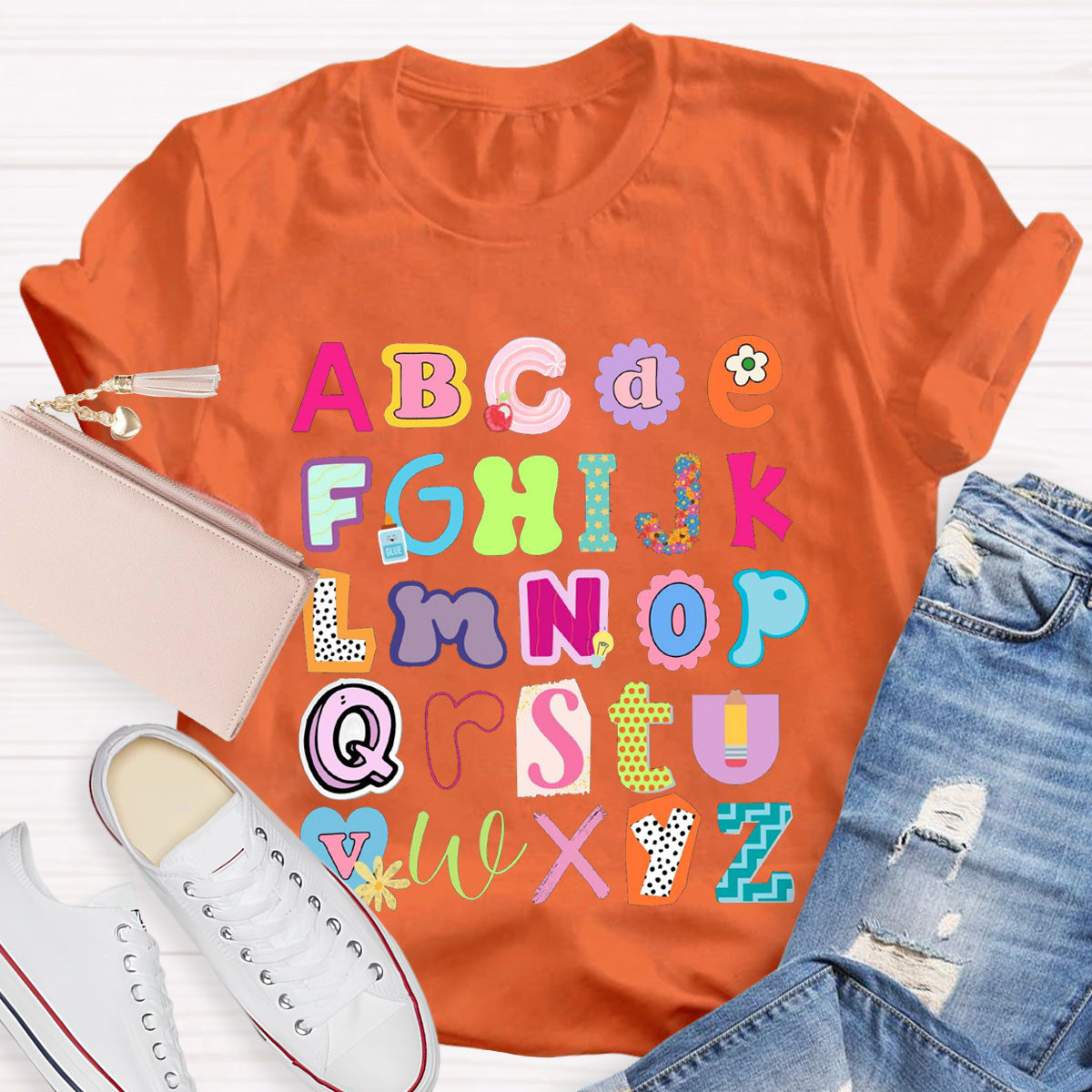 English Letter color block Teacher T-Shirt