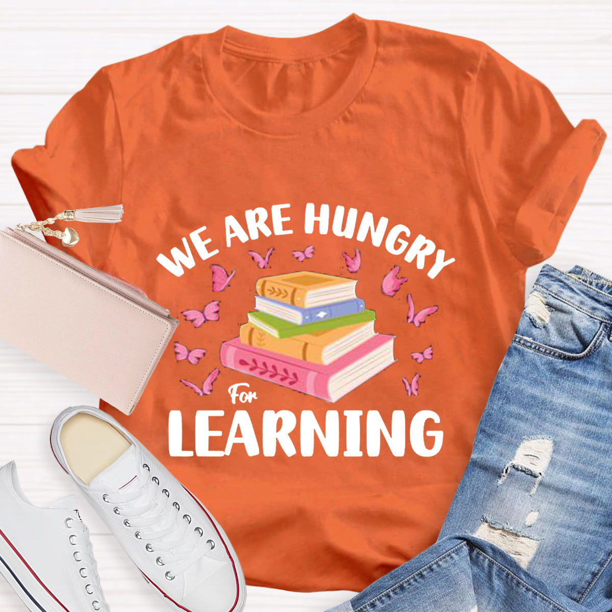 We Are Very Hungary For Learning Pink Butterfly T-Shirt