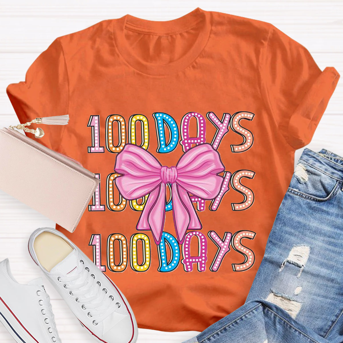 Happy 100 Days Of School Polka Dot Bow T-Shirt