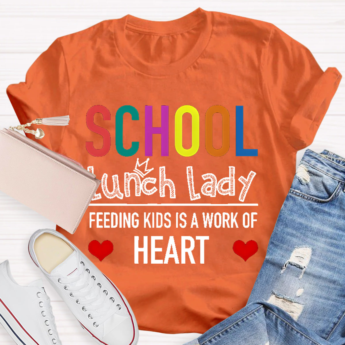 School Lunch Lady Feeding Kids Is A Work Of Heart Teacher T-Shirt