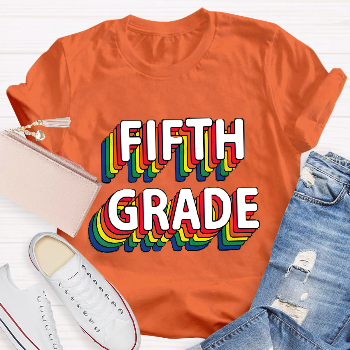 Personalized Grade Colored Text Teacher T-Shirt