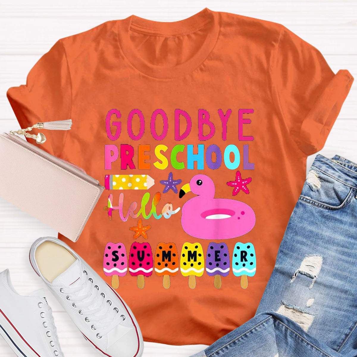 Personalized Grade Goodbye Preschool Hello Summer Teacher T-Shirt