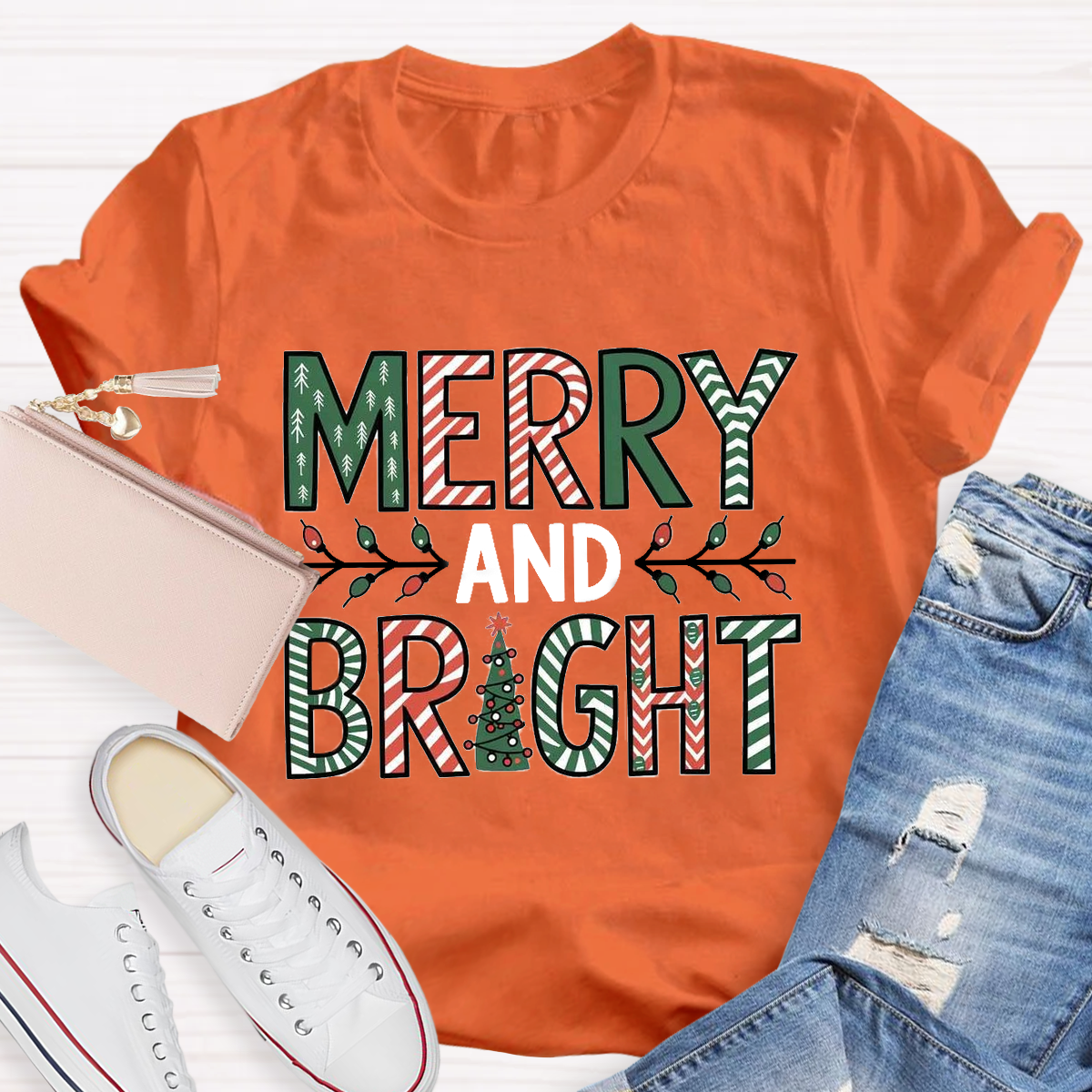 Merry And Bright Christmas Tree Teacher T-Shirt