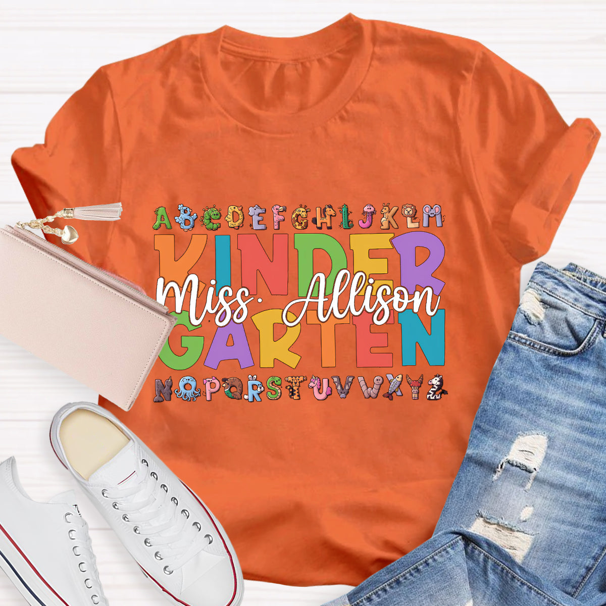 Personalized Teacher Name And Grade 26 Animal English letters T-Shirt