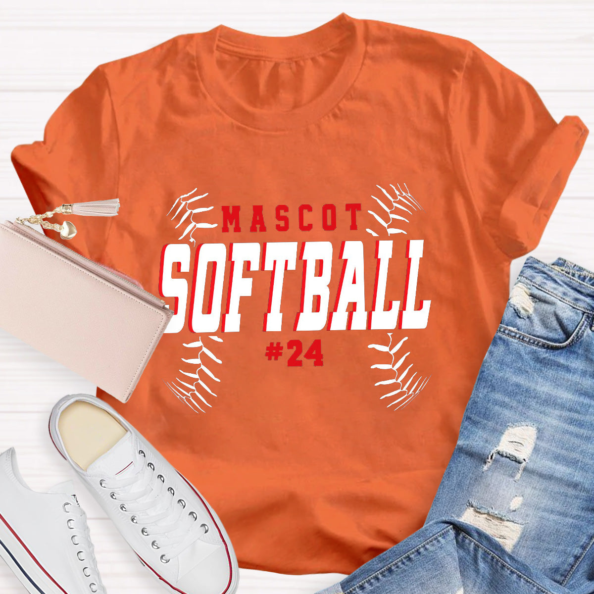 Personalized Mascot And Number Softball Game T-Shirt
