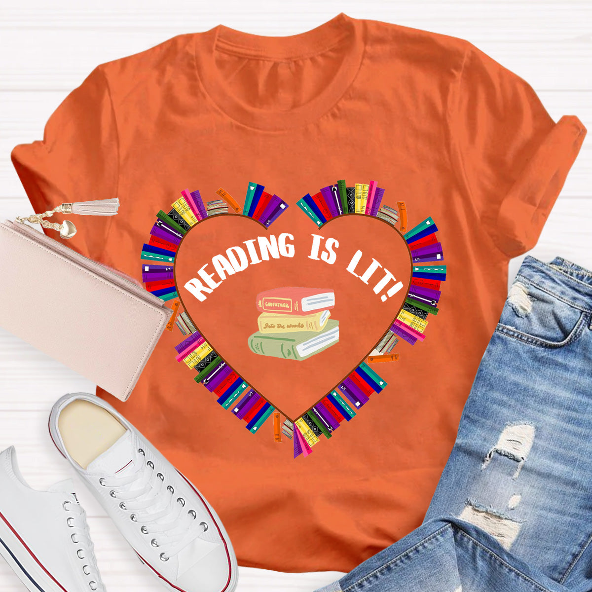 Reading Is Lit Books Heart Teacher T-Shirt
