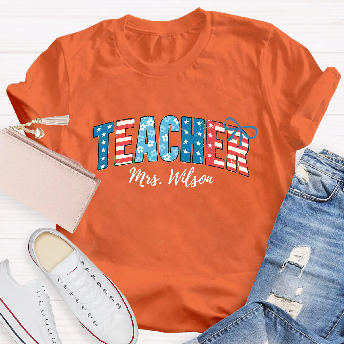 Personalized Teacher Name Independence Day T-Shirt