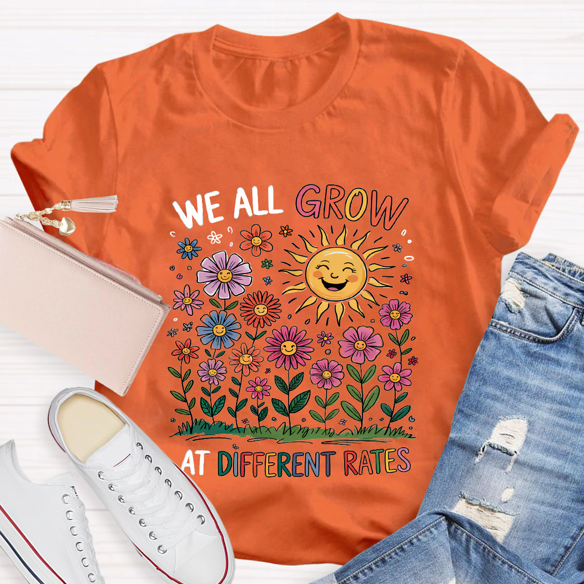We All Grow At Different Rates Floral Teacher T-Shirt