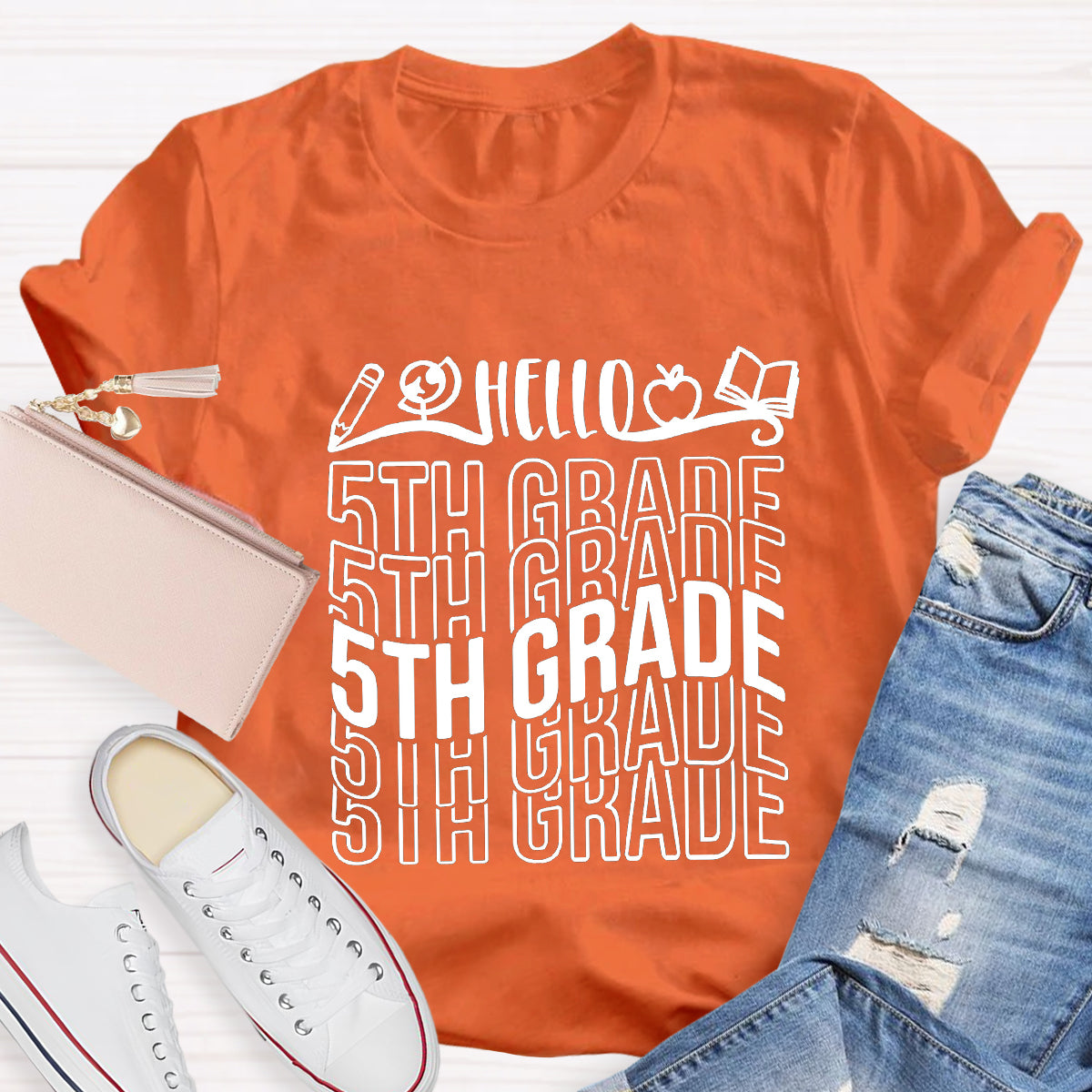 Personalized Grade Hello 5th Grade Teacher T-Shirt