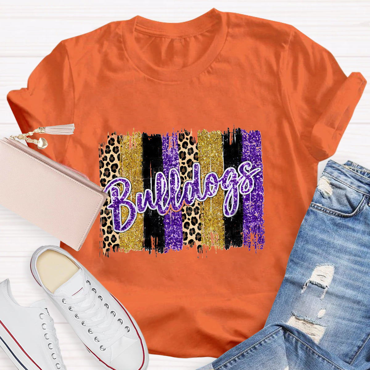 Personalized Mascot Leopard Print Teacher T-Shirt