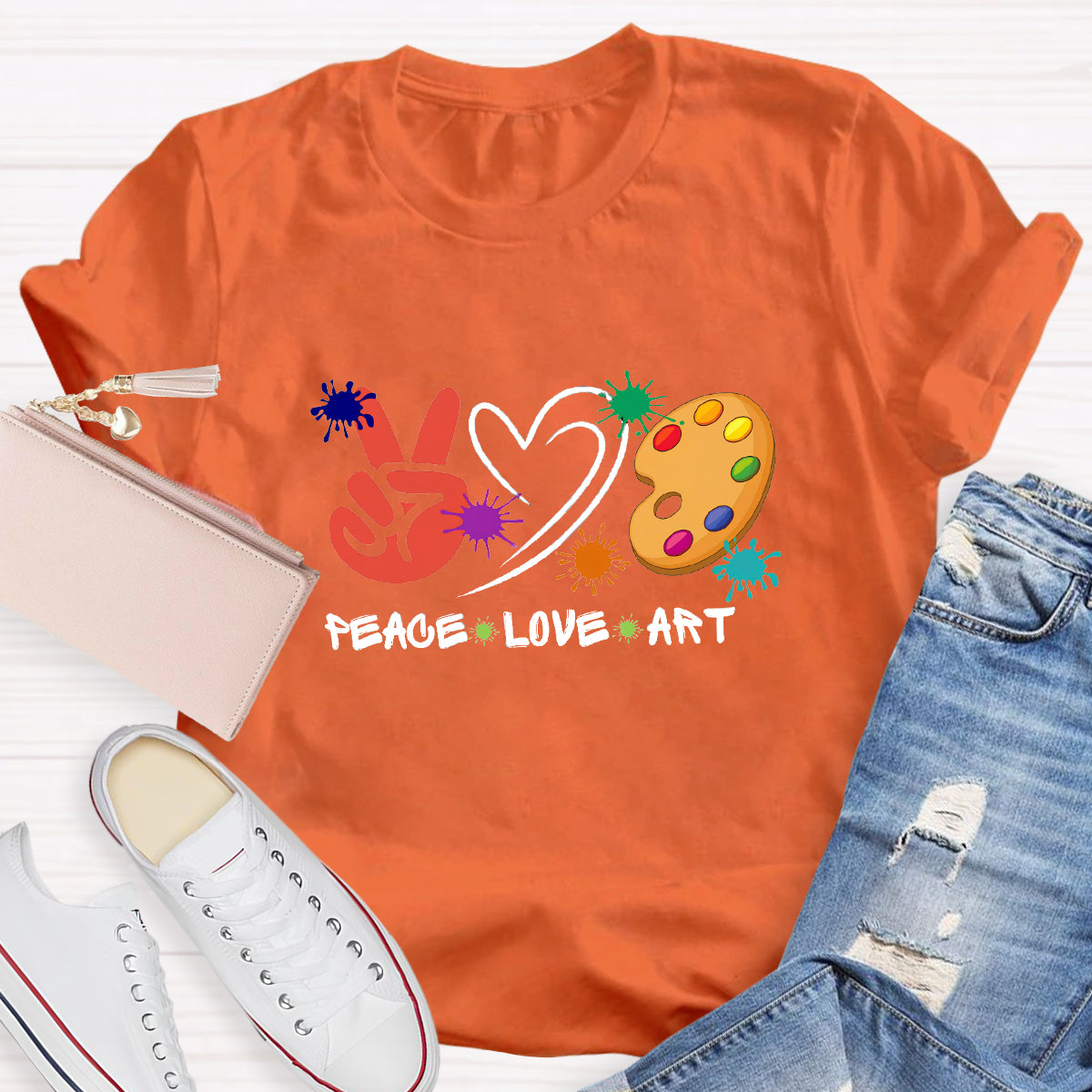 Heart Peace Love Art Teacher T-Shirt
