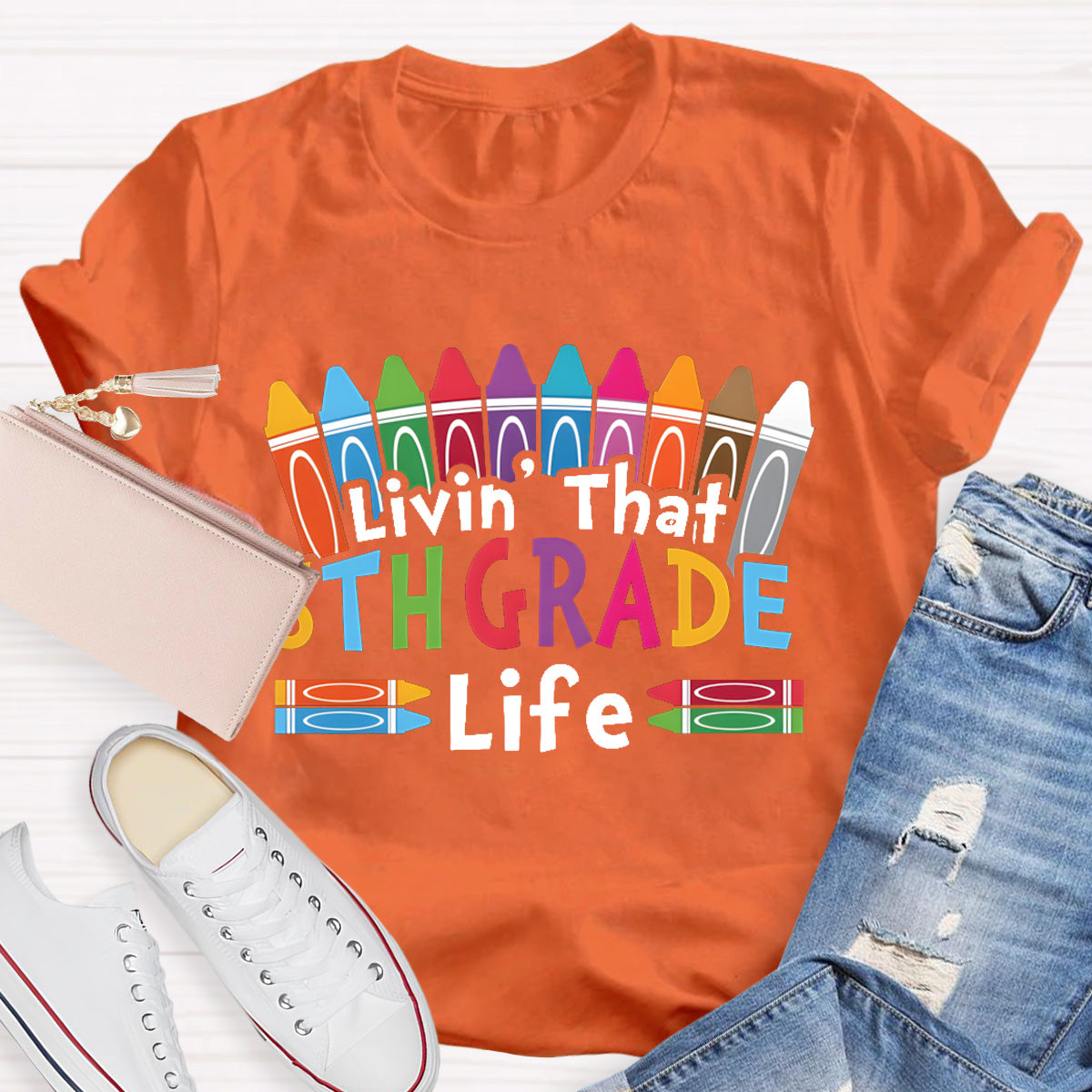 Personalized Grade Livin That 5th Grade Life Teacher T-Shirt