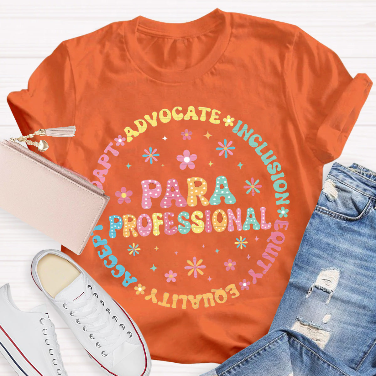 Para Professional Adapt Advocate Pink Flower Teacher T-Shirt