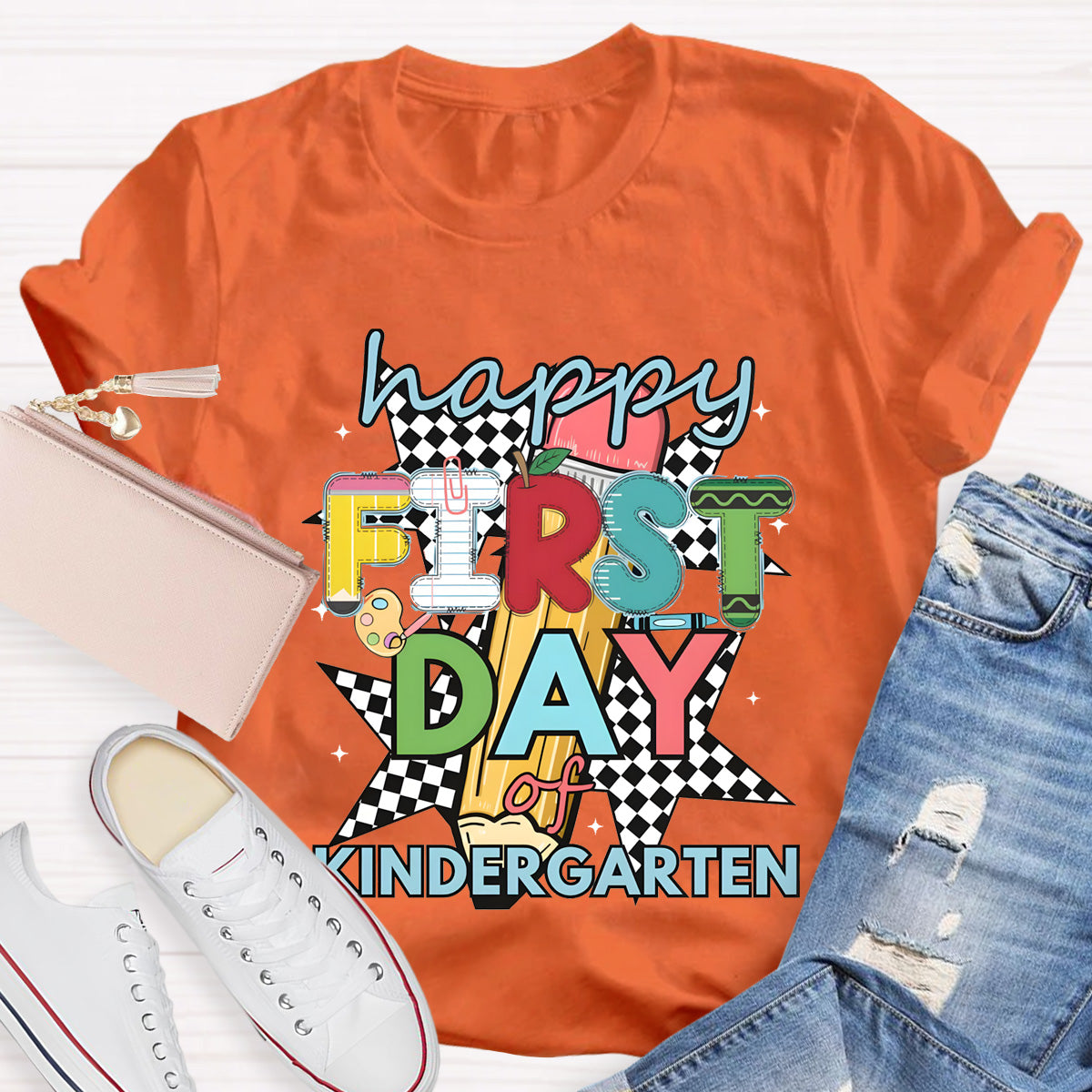 Personalized Grade Happy First Day Of Kindergarten Teacher T-Shirt