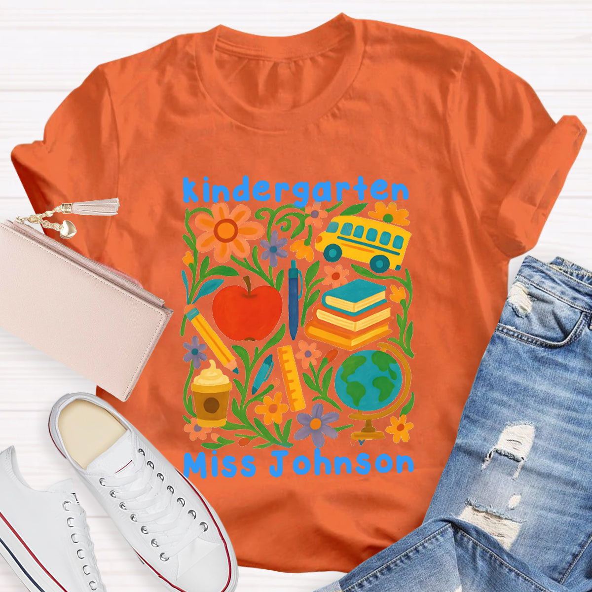 Personalized Grade And Name Back To School Floral Teacher T-Shirt