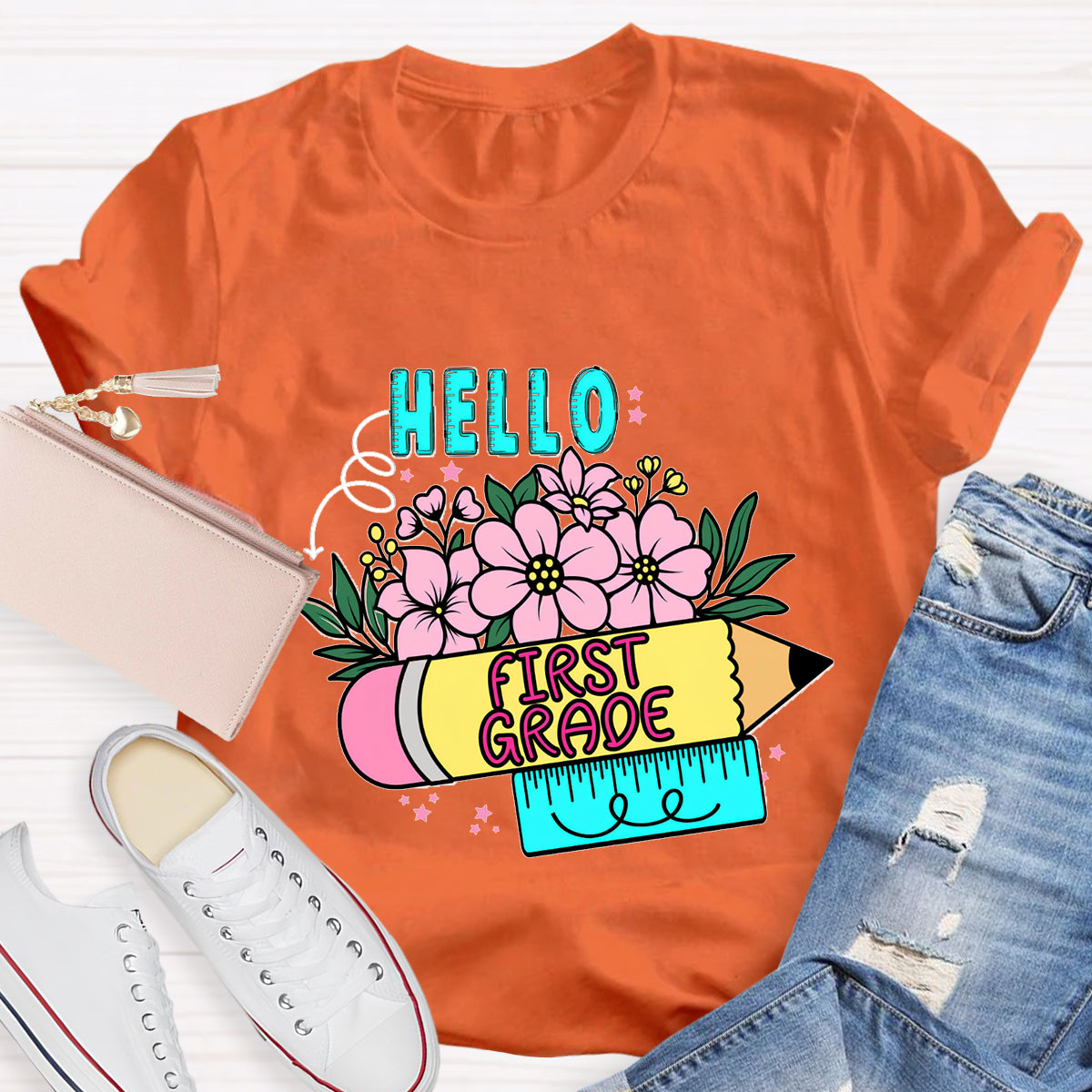 Personalized Grade Hello First Grade Back To School T-Shirt