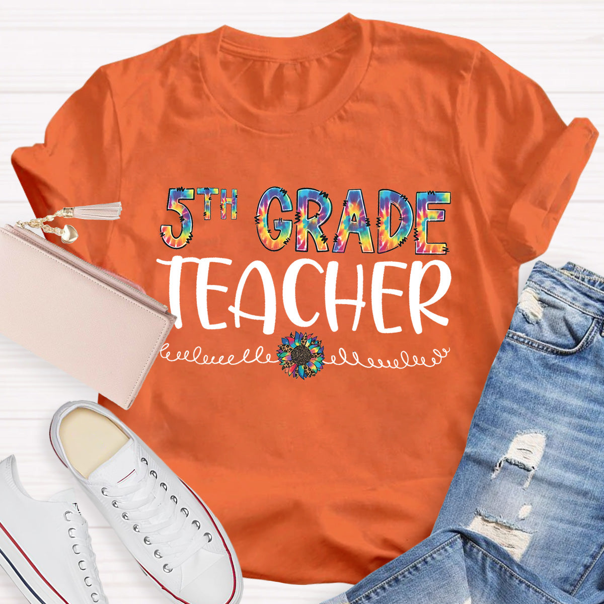 Personalized Grade Colorful Sunflower Teacher T-Shirt
