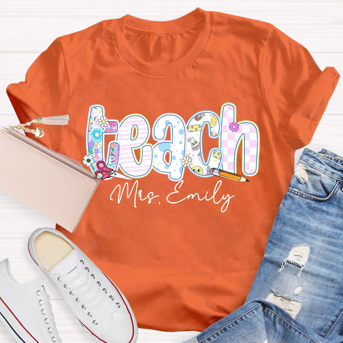 Personalized Name Floral Teacher Training Aid T-Shirt