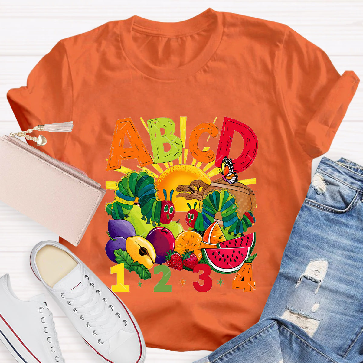 Colorful Letters Butterfly Teacher T-Shirt