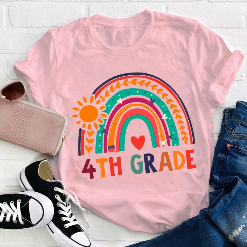 Personalized Shining In All Directions Rainbow Heart Teacher T-Shirt