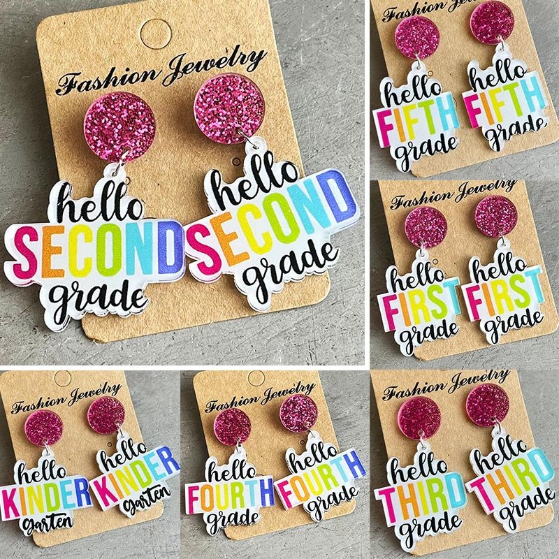 Colorful Simple Text Shiny Student Earrings