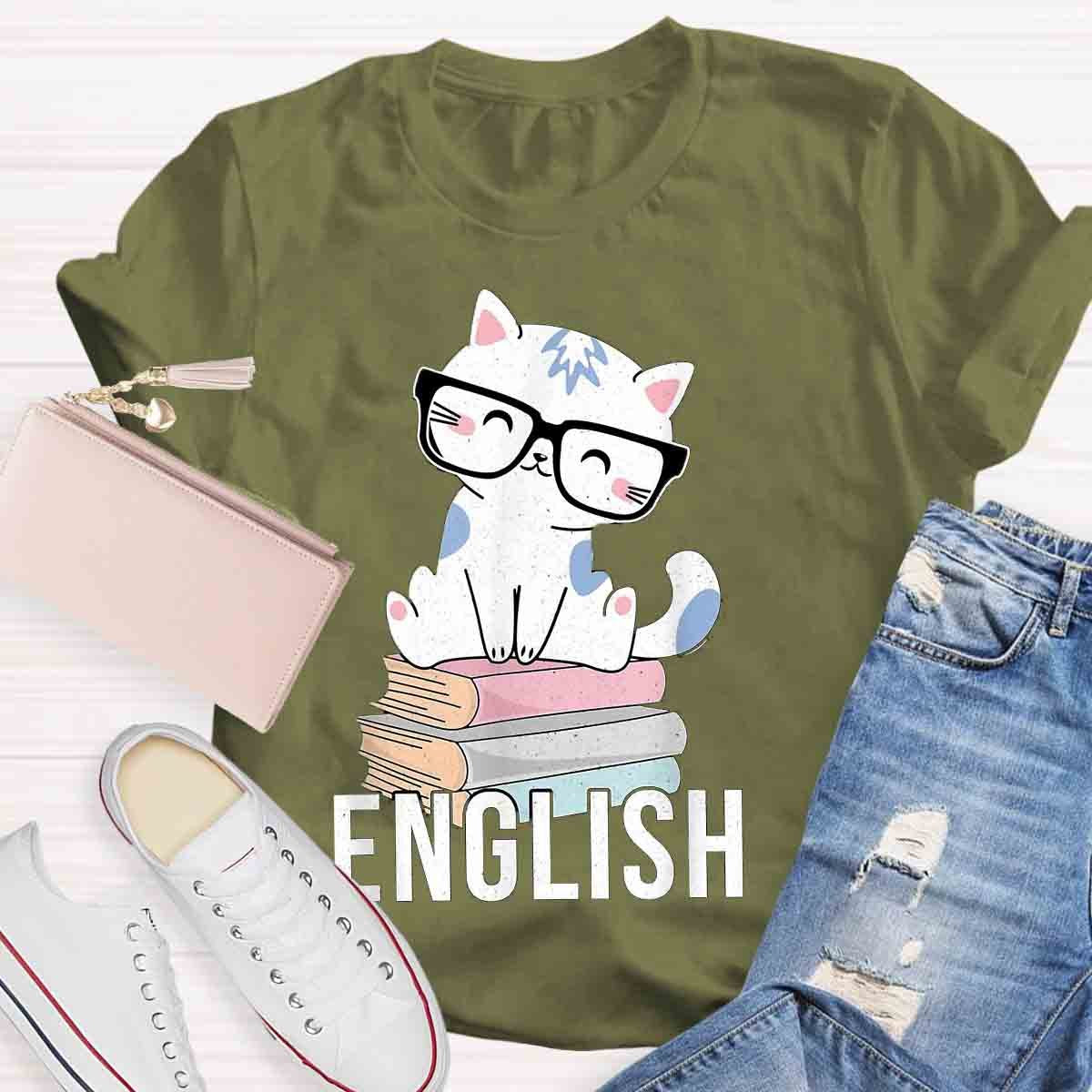 Cat Book English Teacher T-Shirt